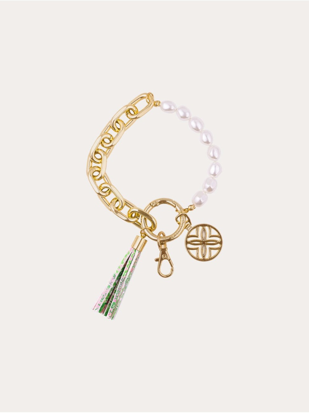 Lilly Pulitzer Wristlet Keychain- Gold and Pearl Tassel Bracelet Keyring NWT